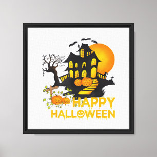 Impressão Em Tela Feliz Halloween Abóbora Assustadora Casa Assombrad