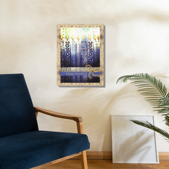 Impressão Em Tela Feliz Hanukkah Candles Blue (Happy Hanukkah Candles Blue Canvas Print)