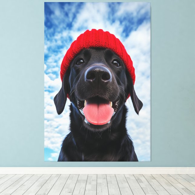 Impressão Em Tela Feliz Labrador em um Red Beanie Sob um Céu Azul (Insitu(piso de madeira))