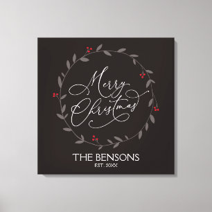 Impressão Em Tela Feliz Natal - Nome da Família / Est. SVG Feriado