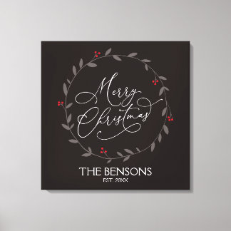 Impressão Em Tela Feliz Natal - Nome da Família / Est. SVG Feriado