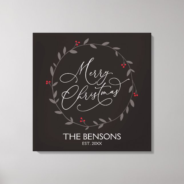 Impressão Em Tela Feliz Natal - Nome da Família / Est. SVG Feriado (Frente)