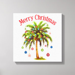 Impressão Em Tela Feliz Natal Palm Tree Light Havaiana Tropical