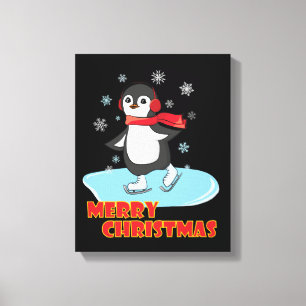Impressão Em Tela Feliz Natal - Pinguim de inverno bonito