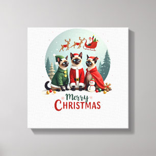 Impressão Em Tela Feliz Natal Três Santa Elfo Rena Siamês C