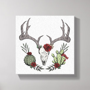 Impressão Em Tela Feliz Natal Y'All Reindeer Skull e Cactus