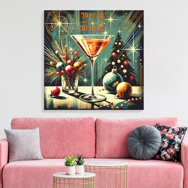 Impressão Em Tela Feliz retrorativa e Martini de Natal brilhante (Insitu(Sala de estar))