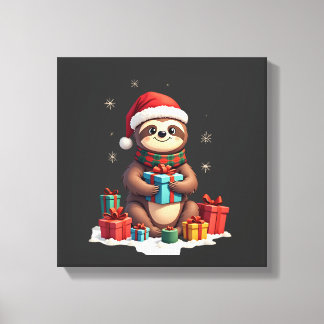 Impressão Em Tela Feliz Slothmas adorável sloth de Natal chapéu de P