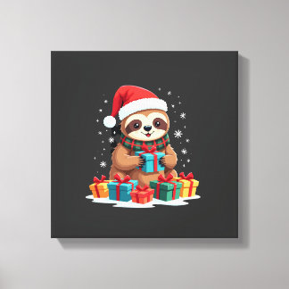 Impressão Em Tela Feliz Slothmas lindo sloth de Natal chapéu de Papa