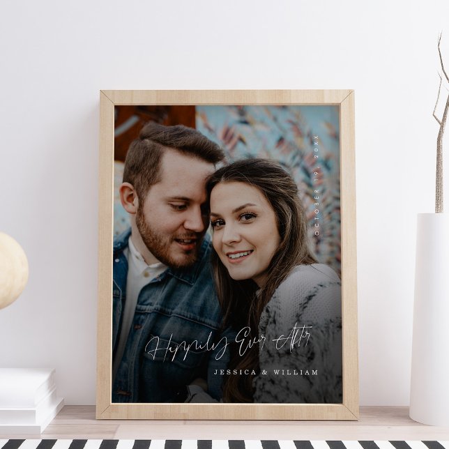 Impressão Em Tela Felizmente Depois Da Mão, Letrou Foto De Casamento (Happily Ever After Hand Lettered Wedding Photo Canvas Print )