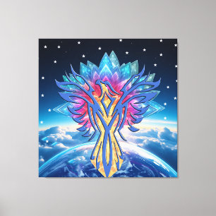 Impressão Em Tela Fenix Azul Cristalino