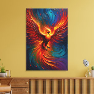 Impressão Em Tela Fênix Majestosa Fogo Abstrato Fantasia