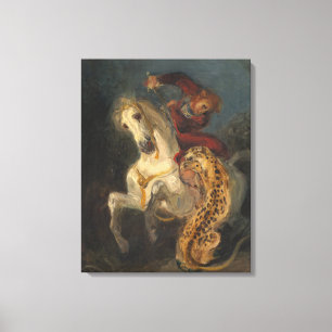 Impressão Em Tela Ferdinand Delacroix Rider Atacado por A Jaguar