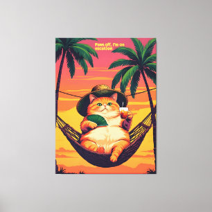 Impressão Em Tela Férias De Gato De Verão, Retro Engraçado