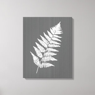 Impressão Em Tela Fern Frond, Branco sobre Cinzas de carvão / Cinza