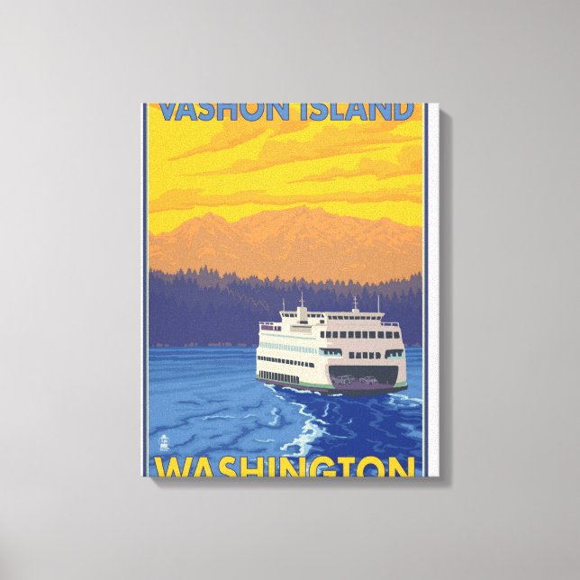 Impressão Em Tela Ferry and Mountain - Ilha de Vashon, (Frente)