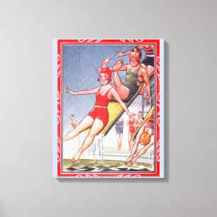 Impressão Em Tela Festa piscina Vintage Natação Verão