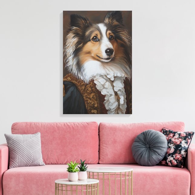 Impressão Em Tela Festivo e Regal Shetland Sheepdog | Sheltie (Insitu(Sala de estar))