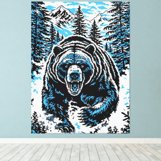 Impressão Em Tela Fierce Wilderness Bear Roar Illustration