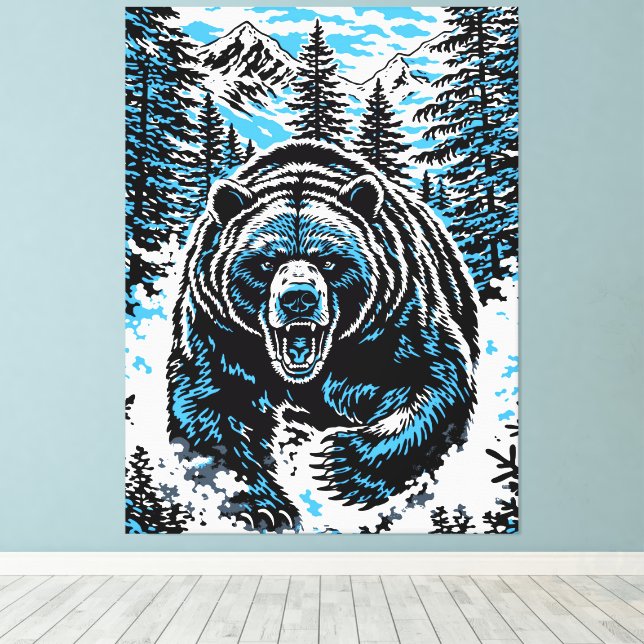 Impressão Em Tela Fierce Wilderness Bear Roar Illustration (Insitu(piso de madeira))