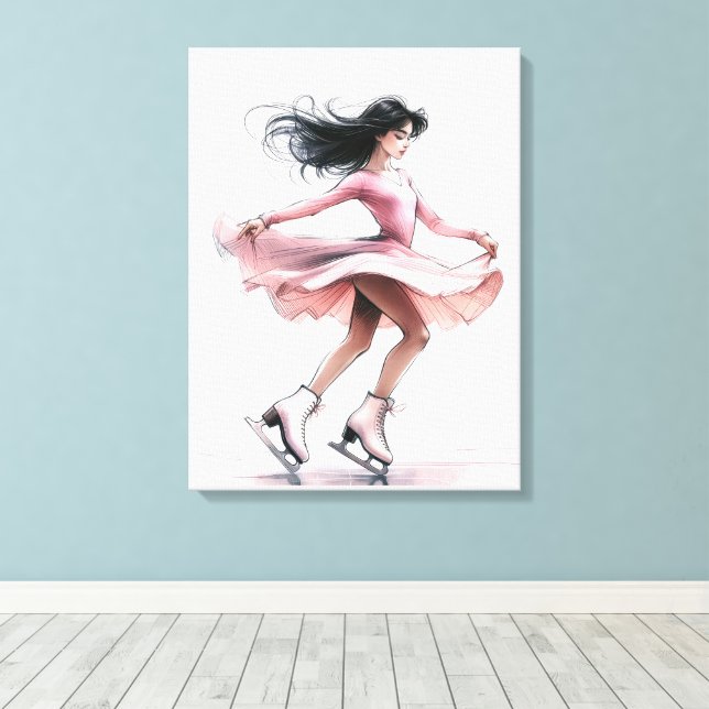 Impressão Em Tela Figura Com Skates De Gelo Rosa (Insitu(piso de madeira))