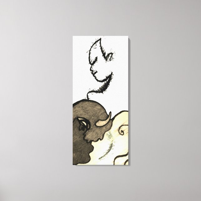 Impressão Em Tela Figurativo Nativo Americano e Buffalo (Frente)