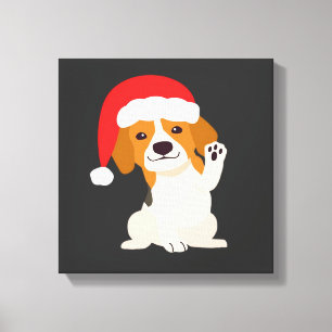 Impressão Em Tela Filhote de Beagle com chapéu do Papai Noel para am