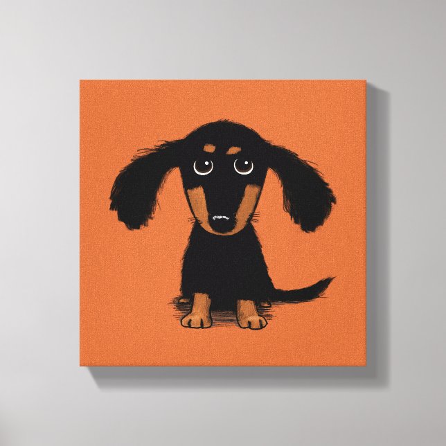 Impressão Em Tela Filhote de Dachshund de Cabelo Longo (Frente)