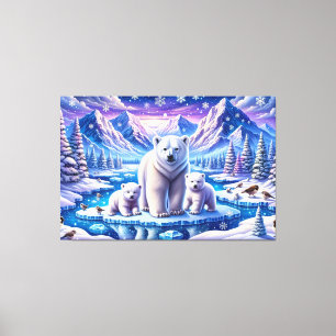 Impressão Em Tela Filhotes de Urso Polar no Gelo em Paisagem Nevada
