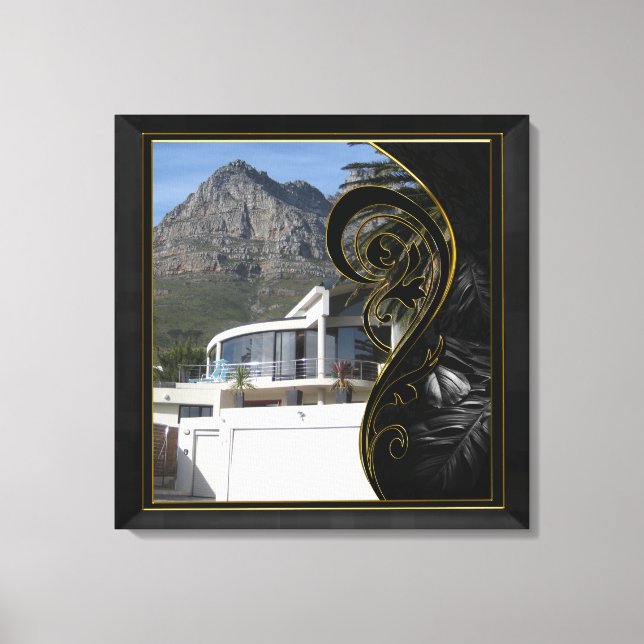 Impressão Em Tela Filigrana Dourada Abstrato preta (Frente)