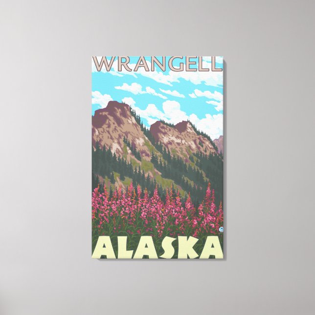 Impressão Em Tela Fireweed & Mountain - Wrangell, Alaska (Frente)
