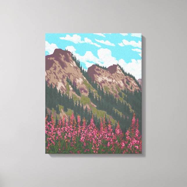 Impressão Em Tela Fireweed & Mountain - Yukon, Alaska (Frente)
