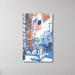 Impressão Em Tela Flags Fifth Avenue de Childe Hassam, Arte Antigo