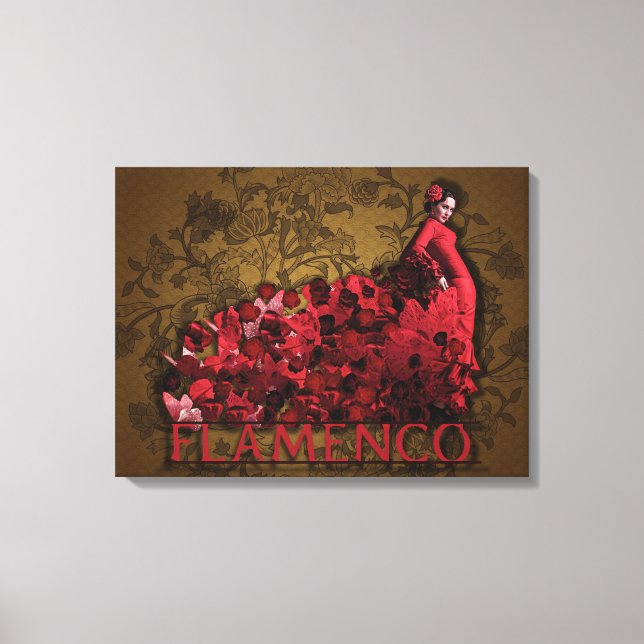 Impressão Em Tela Flamenco Lady Espanha Dance Art vermelho castanho (Frente)