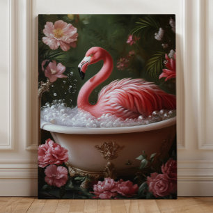 Impressão Em Tela Flamingo Banheira Floral Tropical Arte de Banheiro