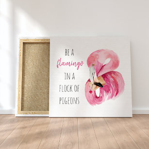 Impressão Em Tela Flamingo, Cor de Água Rosa Moderna, Com Citação