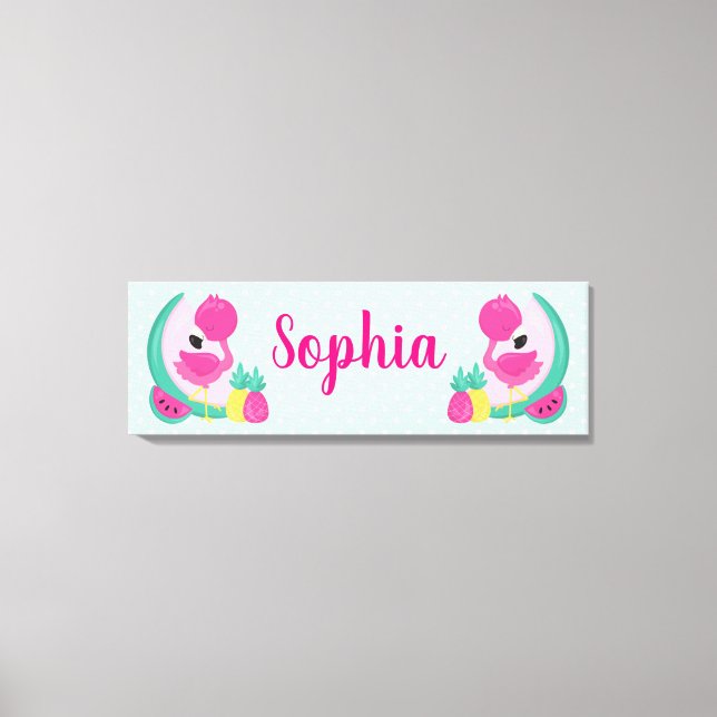 Impressão Em Tela Flamingo rosa com melancia e abacaxi (Frente)