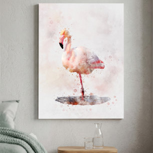 Impressão Em Tela Flamingo Rosa Elegante em Aquarela