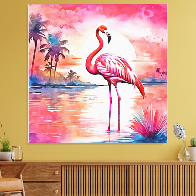 Impressão Em Tela Flamingo Sunset Rosa (Insitu(Sala de estar))
