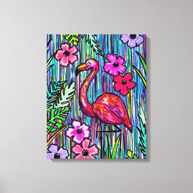Impressão Em Tela Flamingo Tropical Drapical Wall Art (Frente)