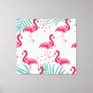 Impressão Em Tela Flamingo tropical e folhas, padrão de verão.