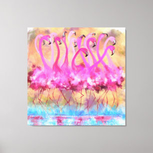 Impressão Em Tela Flamingos de Amor Rosa - Pintura Original