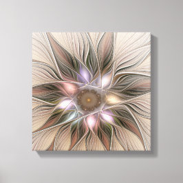 Impressão Em Tela Flor Abstracta Alegre Bege Marrom Fractal