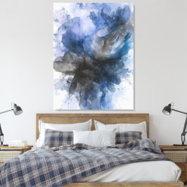 Impressão Em Tela Flor Abstrata Cinza e Azul Elegante
