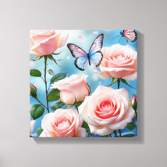 Impressão Em Tela Flor Azul Cor-de-rosa macia (Frente)