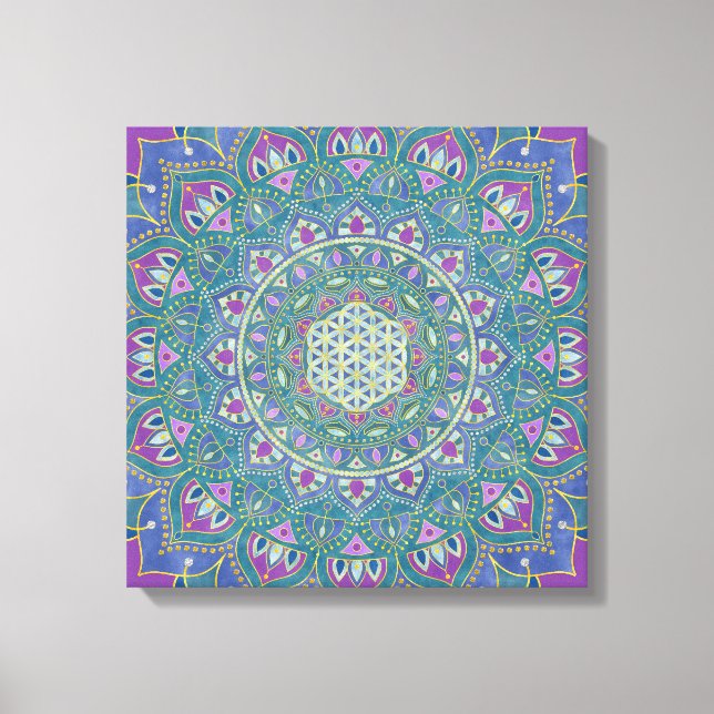 Impressão Em Tela Flor Da Vida - Estilo De Mandala Índia 1 (Frente)