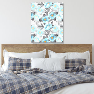 Impressão Em Tela Flor de Aquarela Azul - Floral Botânico