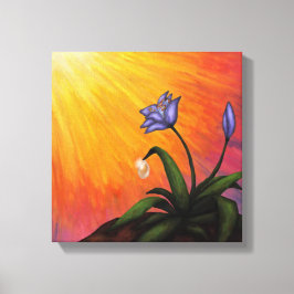 Impressão Em Tela flor de aquarela com gota d'água brilhando luz