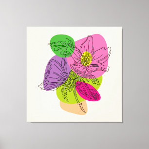 Impressão Em Tela Flor de Arte de Linha Hibiscus com Pontos Brilhant