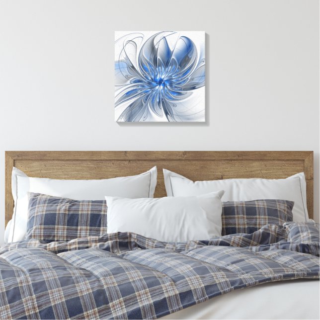 Impressão Em Tela Flor de Arte Fracionada com Cinza Azul abstrato (Insitu(Quarto))